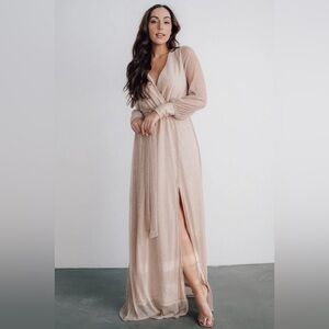 NWT Baltic Born Abigail Dress,Champagne sparkle in Large, Long sleeve wrap dress